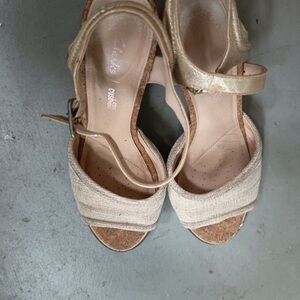 Elegant Beige and Gold Wedge Sandals